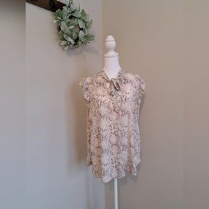 LOFT Snakeskin Print Tie Front Sleeveless Ruffle Blouse Size M